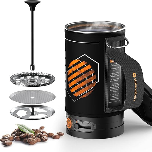 Electric French Press Coffee Maker, Boil Water & Press Coffee 2-in-1, Portable Design for Travel, Camping, 6 Minute Brew Ready