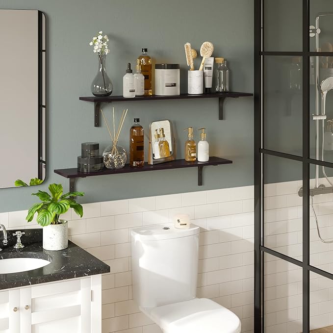 DINZI LVJ Long Wall Shelves, 39.4Inch Wall Mounted Shelves Set of 2, Extra Large Wall Storage Ledges with Sturdy Metal Brackets for Living Room, Bathroom, Bedroom, Kitchen, Espresso