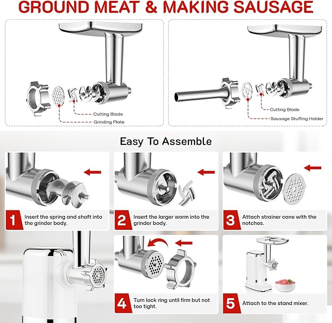GVODE Electric Meat Grinder & Sausage Stuffer - 700W Max Power, 3 Sausage Tubes, 2 Blades, 4 Plates - Home Use Meat Smasher for Ground Beef & Sausage Maker Machine