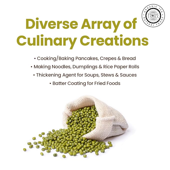 Pride of India- Mung Bean Flour 1 lbs (454 gm) Nutty Slightly Sweet Earthy Taste Freshly Milled in Small Batches | Used for Cooking Baking Binding Agent | Vegan, Gluten-Free
