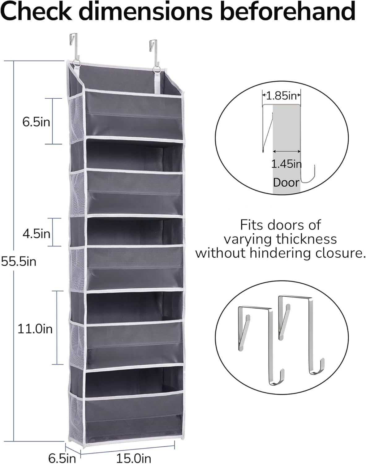 ULG 2 Pack 5-Tier Over The Door Organizer Dark Gray