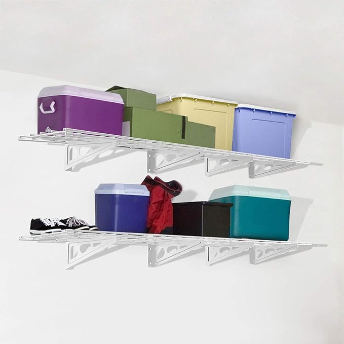 FLEXIMOUNTS 12-inch-by-72-inch Wall Shelf Garage Storage Rack Wall Mounted Floating Shelves,1x6ft ,white, 2-Pack