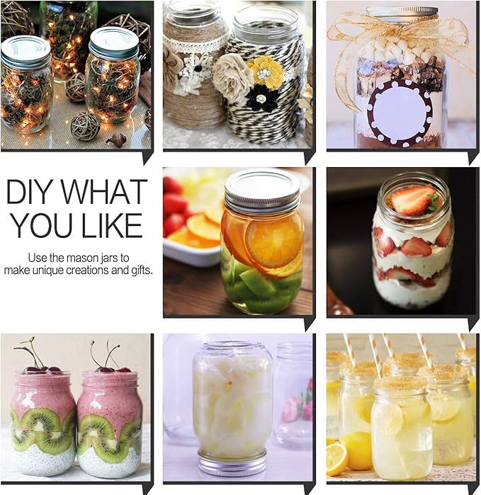 KAMOTA Mason Jars 16 OZ With Regular Lids and Bands, Ideal for Meal Prep, Jam, Honey, Wedding Favors, Shower Favors, Baby Foods, DIY Magnetic Spice Jars, 6 PACK, 10 Whiteboard Labels Included