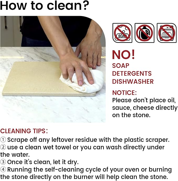 15x12 Inch Pizza Stone and Brush Set, Rectangle Pizza Baking Stone with Stainless Steel Bristle Grill Brush for Oven, Grill, BBQ, Cordierite Cooking Stone