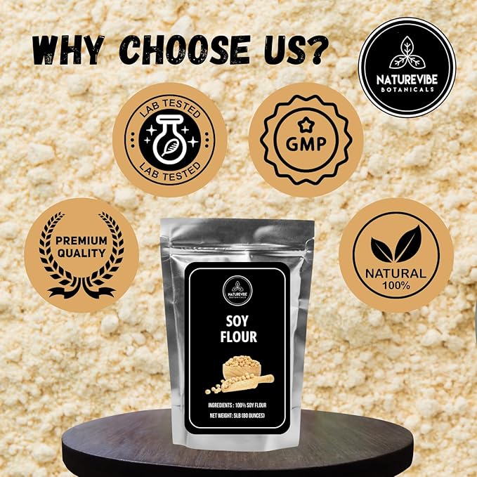 Naturevibe Botanicals Defatted Soy Flour 5lb Premium Quality | Used for Baking and as Thickener
