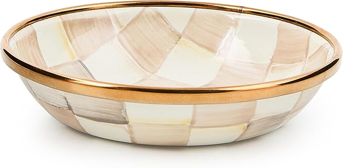 MACKENZIE-CHILDS Enamel Dipping Bowl, Small Serving Bowl for Entertaining, Brown-and-White Mocha Check