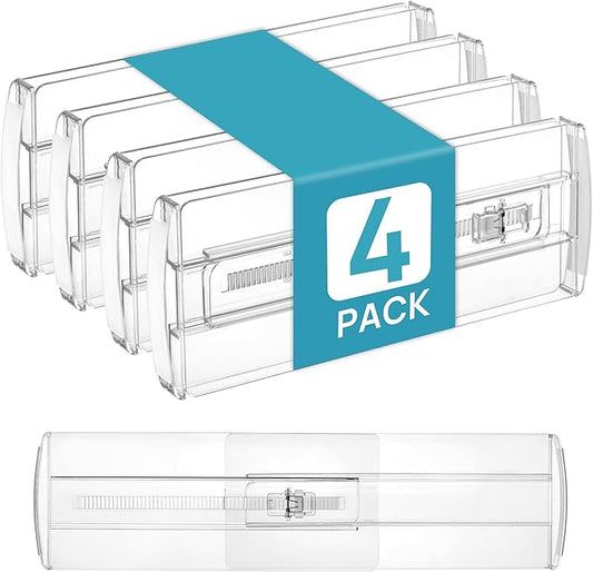 Vtopmart 4 Pack Drawer Dividers for Clothes, 4" High 10.2"-16.6" Adjustable Expandable Dresser Drawer Organizer, Clear Plastic Separators for Dresser, Baby Clothing, Underwear, Cosmetic, Toiletries