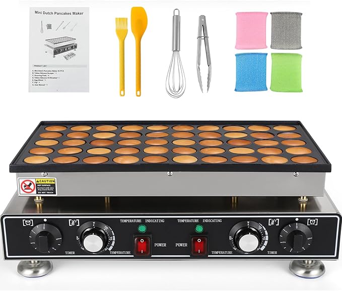 Dyna-Living Commercial Mini Pancake Maker 50PCS Dutch Pancake Maker 1600W Mini Pancakes Maker Machine, Restaurant Dorayaki Maker Stainless Steel Poffertjes Maker, Non-stick Coating