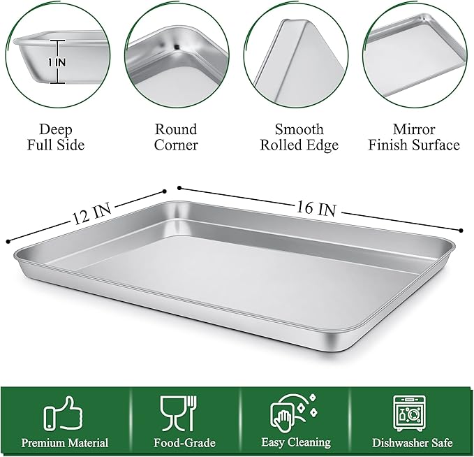 P&P CHEF 16 Inch Baking Sheet and Rack Set, Stainless Steel Cookie Sheets Oven Baking Pans Trays with Cooling Racks for Cooking & Roasting, Oven & Dishwasher Safe, (4Pcs)