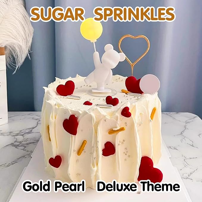 Gold Pearl Sprinkles,Edible Rods Pearl Sugar Candy Mix Size,130g/4.58oz,Baking Edible Cake Decorations,Cupcake Toppers,Cookie Decorating Donuts Ice Cream,Food Grade,Holiday Wedding Party Valentines Christmas Supplies