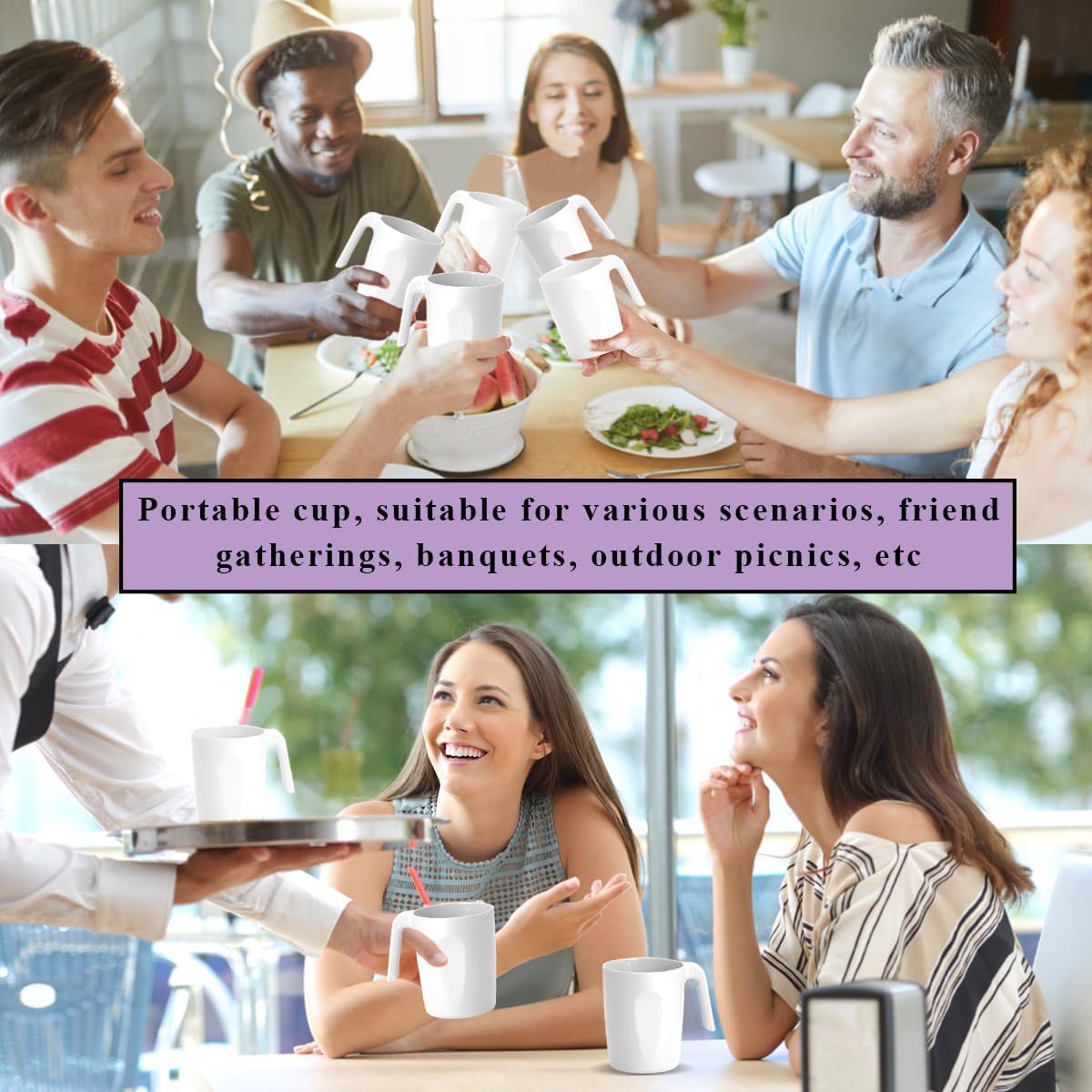 Kyraton Plastic Mug Set 12 Pieces, White Unbreakable And Reusable Light Weight Travel Coffee Mugs Espresso Cups Easy to Carry And Clean, Dishwasher Safe