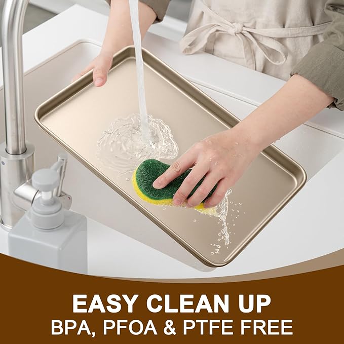 Baking Sheet Pan Set of 2, Wildone Commercial Cookie Sheets for Baking, Nonstick Carbon Steel Oven Tray Half Sheet Pan 17.5x12 Inch, Heavy Duty & Easy Clean