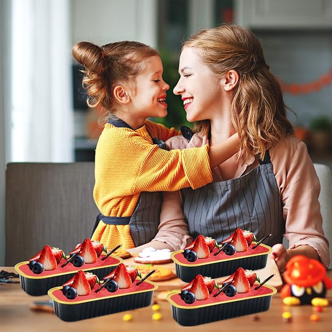 LNYZQUS Mini Loaf Pans with Lids 100 Pack, 6.8oz Aluminum Foil Mini Cake Baking Pans Cupcake Tins Containers,Disposable Ramekins Bread Baking Cups Muffin Tins Holders-Black