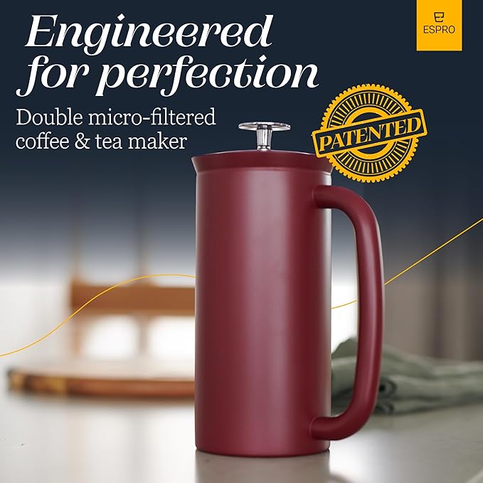 ESPRO P7 French Press Coffee Maker - Double-Walled Stainless Steel Insulated with Micro-Filter, 18 Ounces, Cranberry