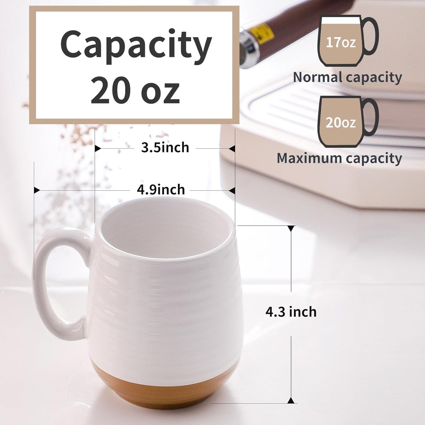 Hasense Coffee Mugs Set of 2, Ceramic Coffee Cup for Men and Women, 20 oz White Mugs with Handle for Latte, Tea, Cocoa, Dishwasher and Microwave Safe