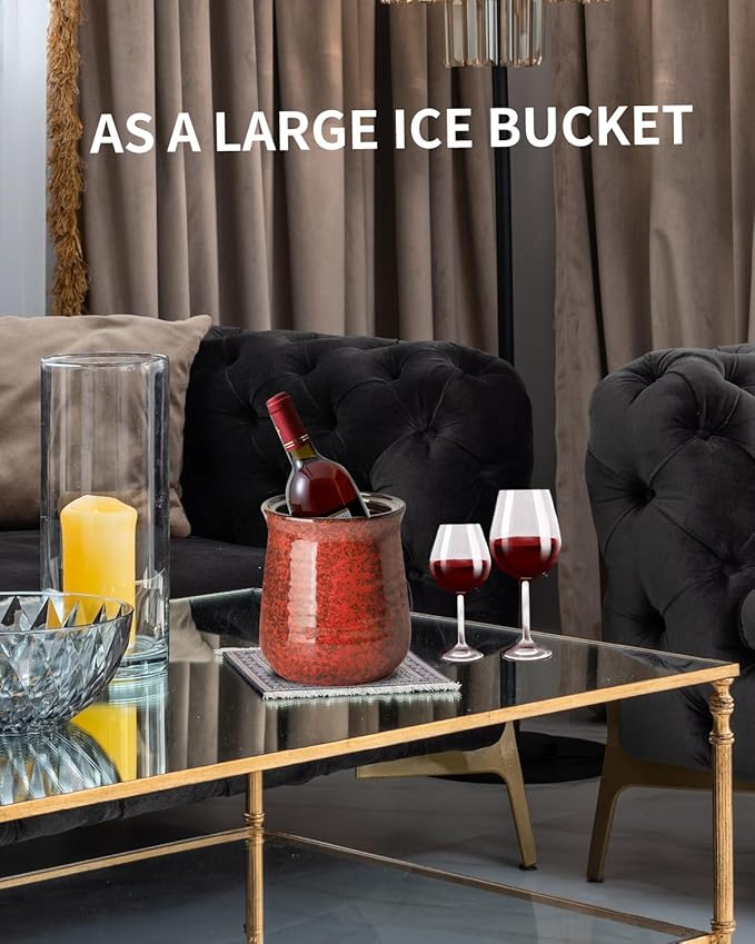 Hasense Kitchen Utensil Holder for Countertop, 7.1” Large Ceramic Utensil Crock, Utensil Caddy, Utensil Organizer and Rustic Table Decor for Spatulas, Red