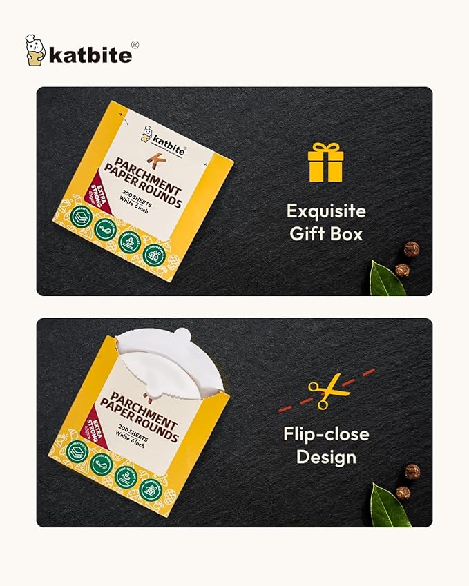 Katbite 400Pcs 6 Inch Parchment Paper Rounds, Round Parchment Paper for Cake Baking, Patty Separating, Tortilla Wrapping(2 Pack of 200Pcs)