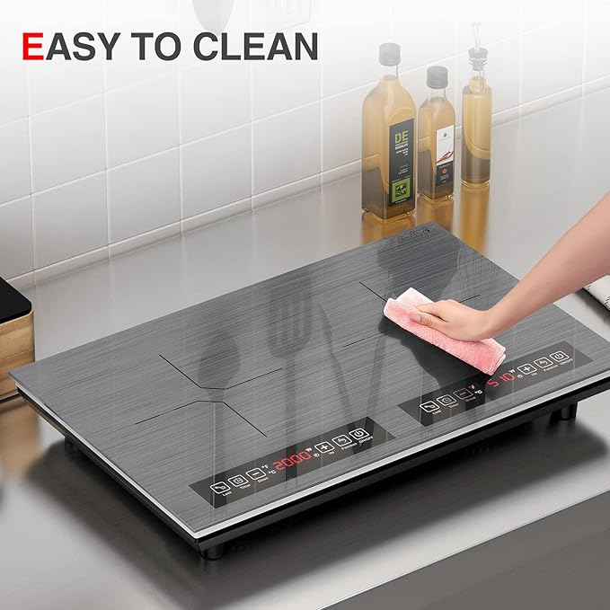 Double Induction Cooktop 110v-120v, 2 Burner Electric Cooktop 24 inch 4000W Induction Stove Top, Hot Plate LED Touch Screen, 9 Temperature, Safety Lock