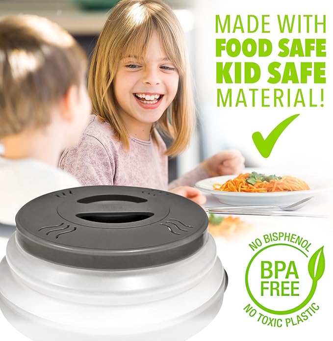 2.0 Magnetic Microwave Splatter Cover, Collapsible 12-Inch BPA-Free Food Lid with Upgraded Magnets, Vented Plate Guard, Dishwasher Safe, Space-Saving Magnetic Storage - Gray 2-Pack