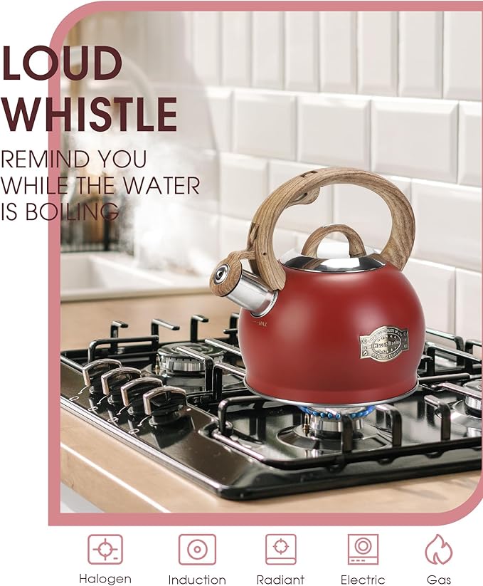 Tea Kettle for Stovetop, 2.1 Quart Loud Whistle Stovetop Teapots,Food Grade Stainless Steel Tea kettles for Stove Top with Anti-hot Ergonomic Handle,Suitable for All Heat Sources
