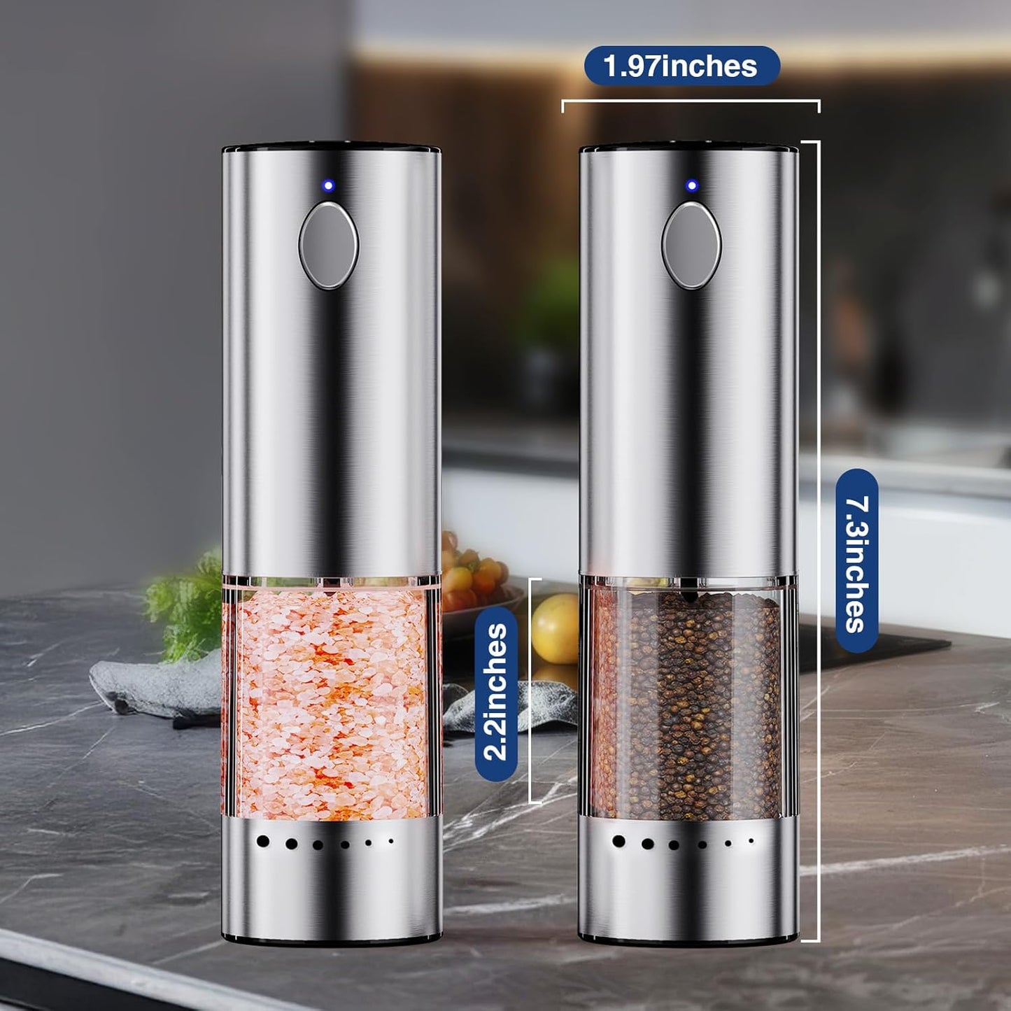 HomeHacks Upgraded Larger Capacity Electric Salt and Pepper Grinder Set, Rechargeable Type-C with LED Light, Stainless Steel Automatic & 6 Adjustable Coarseness, Ideal for Housewarming/Christmas Gifts