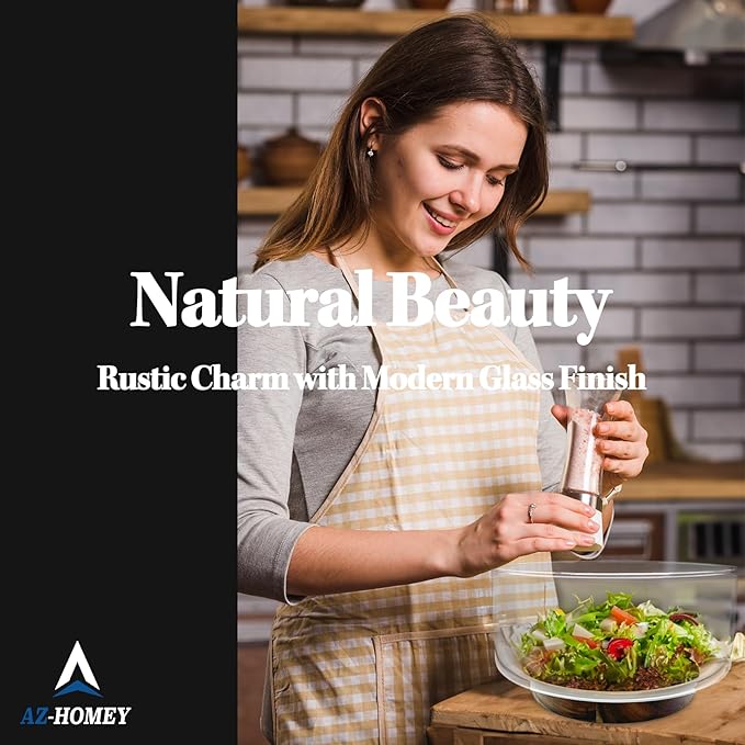 Premium Large Glass Salad Bowl Set with Acacia Wood Base and Serving Utensils - Ideal for Hosting Parties, Host Family Gatherings, and Everyday Use - Elegant, Durable, and Practical Kitchen Essential