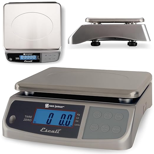 San Jamar Escali Promzr M-Series Digital Scale with Display Hold for Kitchens and Restaurants, Metal, 33 Pound, Silver