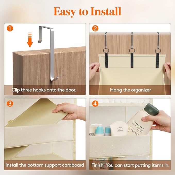 Lifewit 1 Pack Over the Door Organizer, 5 Shelf Clear Window Hanging Storage with 4 Mesh Side Pockets, Anti Tilt 40 lbs Load Behind Door for Pantry, Nursery, Bathroom, Bedroom, Kitchen, Dorm, Beige