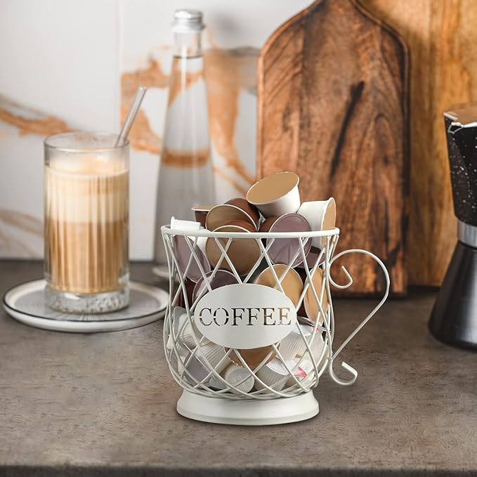TreeLen Coffee Pod Capsule Storage Holder for 35 K Cups Capacity K Cup Holder K Cup Organizer for Counter Coffee Bar and Coffee Table - White