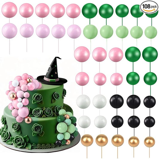 108 Pcs Balls Cake Topper DIY Cupcake Insert Foam Balloons for Cake Baking Wedding Anniversary Birthday Decoration(Vivid Color,Multi Sizes)