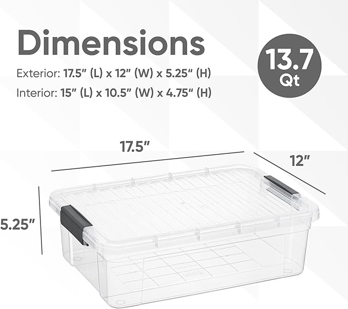 Superio Storage Bins with Lids, Clear Plastic Containers for Organizing, Stackable Totes, BPA Free, Odor Free, Organizer Boxes for Home, and Dorm (2 Pack, 13.7 Qt)
