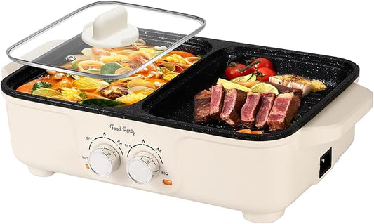 Food Party Hot Pot Electric Grill 2 in 1 Korean BBQ Grill Indoor Smokeless Hotpot Pot Electric Cooker Sahabu Shabu Pot Non Stick (Small)