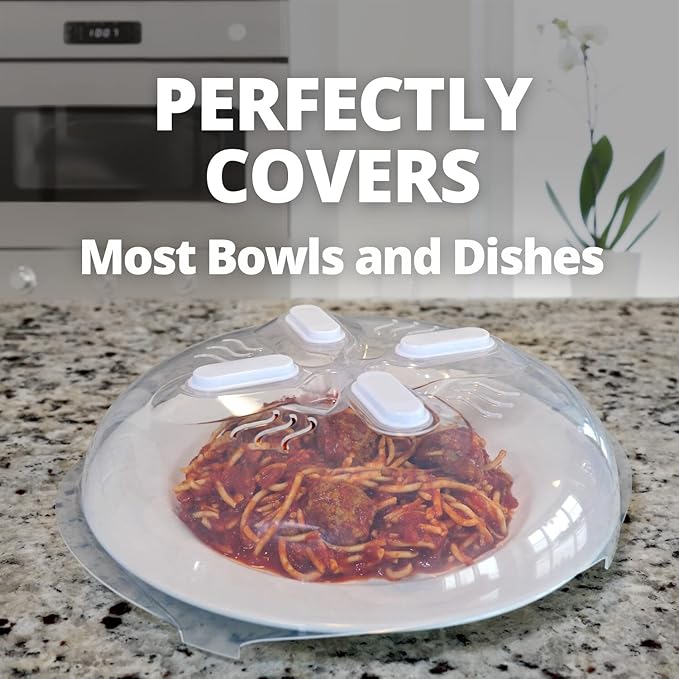 Magnetic Microwave Splatter Cover, Clear Microwave Cover for Food - Vented & Magnetic Microwave Food Cover, 12-inch, BPA-Free - White