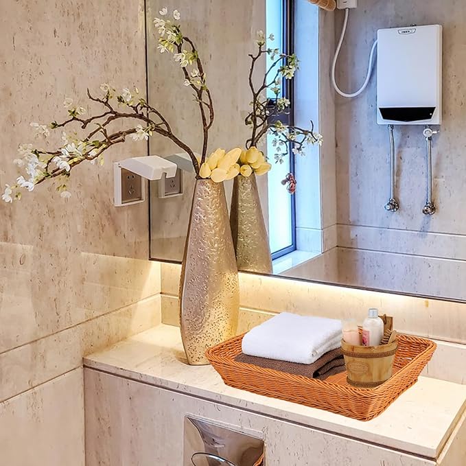 6 Pack 16 Inch Brown Wicker Bread Basket, Handmade Woven Organizer, Rectangular Fruit Baskets, Snack Basket Food Serving Baskets for Dining Table, Candies, Crackers, Fruit, Vegetables