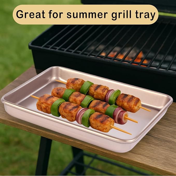 Baking Sheet Tray 9 x 11 Inch Cookie Sheet Nonstick, 2-Pack Heavy Duty Small Baking Pans, Carbon Steel, Gold - Bakeware Sets for Cookies, Roasting, Oven Safe, Easy to Clean