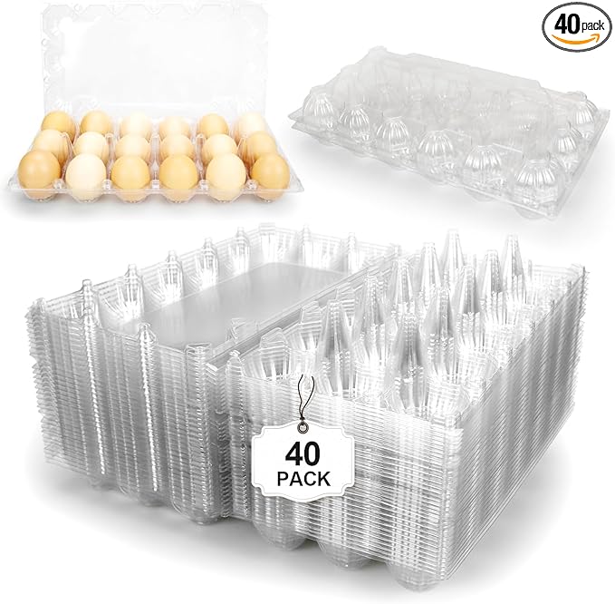 Egg Cartons 18 Count - 40 Pack Egg Cartons Cheap Bulk - 3x6 Grids Plastic Egg Carton for Fresh Eggs, Home, Farmers Market (Medium)