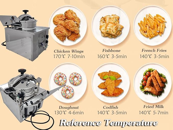 INTSUPERMAI 16L Commercial Countertop Pressure Fryer, Stainless Steel High Pressure Fried Chicken Machine, Electric Multi-function Deep Fryer Cooking Machine, 110V, 2400W, 8PSI