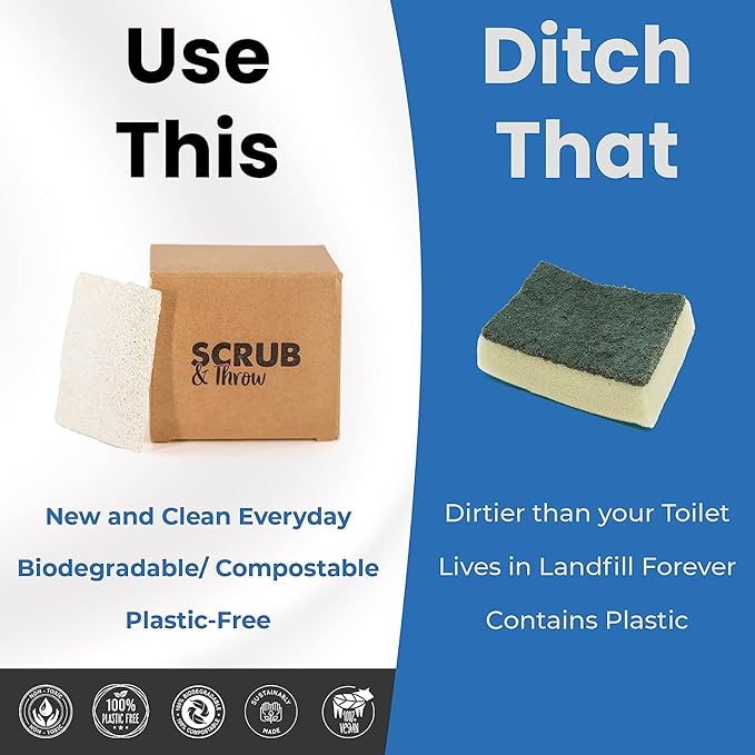 Scrub & Throw Scrub Sponges (30-Pack), Eco-Friendly, All-Purpose Household Natural Loofah Sponges, for Dishes, Cleaning, Biodegradable, Non-Scratch