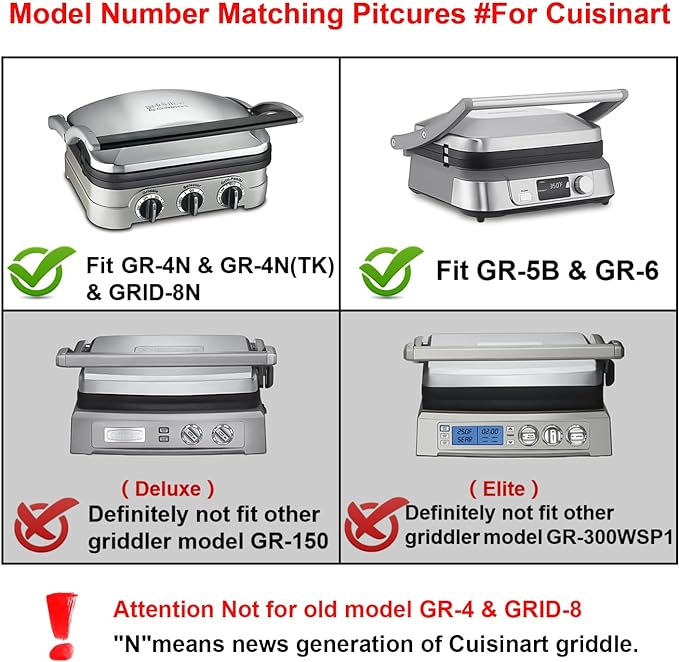 Waffle Plates for Cuisinart Griddler GR-4N, GR-5B, GR-6 and GRID-8N Series - 4 Slicer Nonstick Coating Baking Plates