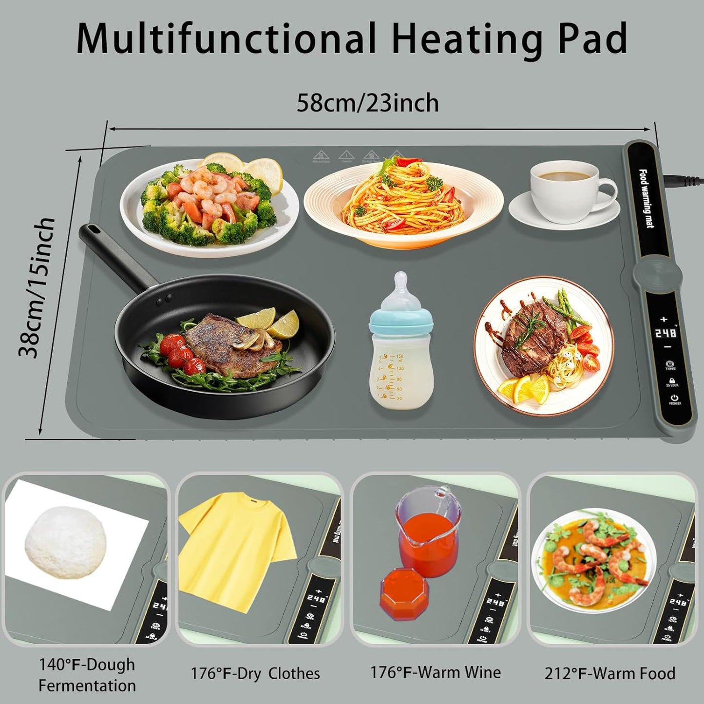 Warming Mat for Food, Rollable Electric Warming Trays for Food with 9 Temperature Settings, Heating Fastly in 10S, Food Warmer Using for Buffets Party and Home Daily, Dark Grey