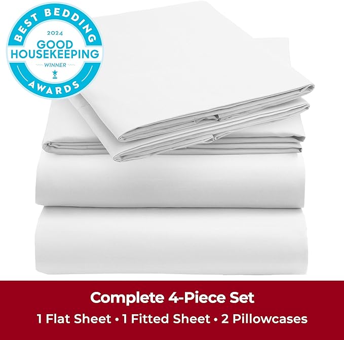Mellanni California King Sheets Set - 4 PC Iconic Collection Bedding - Hotel Luxury, Extra Soft, Cooling Bed Sheets - Wrinkle, Fade, Stain Resistant (Cal King, Striped White)