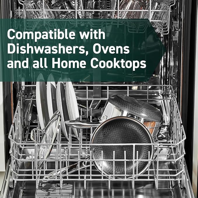 HexClad Hybrid Nonstick 8-Inch Frying Pan with Tempered Glass Lid, Stay-Cool Handle, Dishwasher-Friendly, Oven-Safe Up to 900°F, Induction Ready, Compatible with All Cooktops