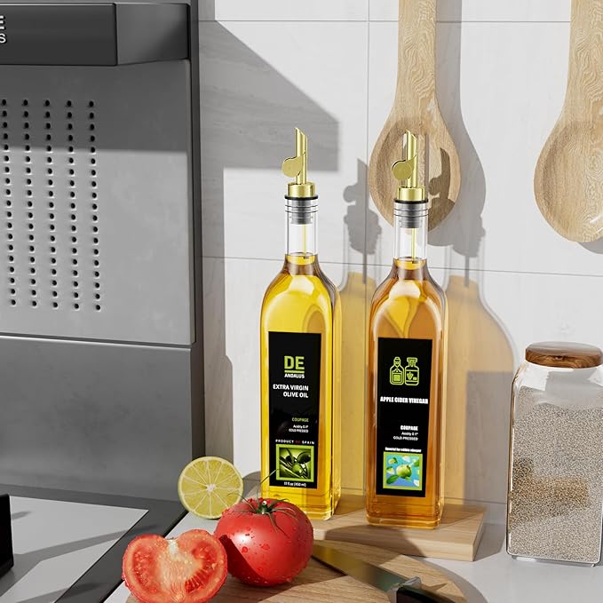 Olive Oil Dispenser Spout, Weighted Liquor Pour Spout, Syrup Dispenser Spout, Stainless Steel Automatic Pour Spouts for Liquor Bottles, Oil Bottles, Vinegar, Syrup and Alcohol 8 Pack Golden