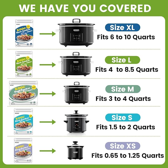 KOOC Slow Cooker Liners 13"x21" 30 Count Disposable Plastic Bags Pot Liners Cooking Bags Fit 3 qt to 8.5 qt Pot BPA Free