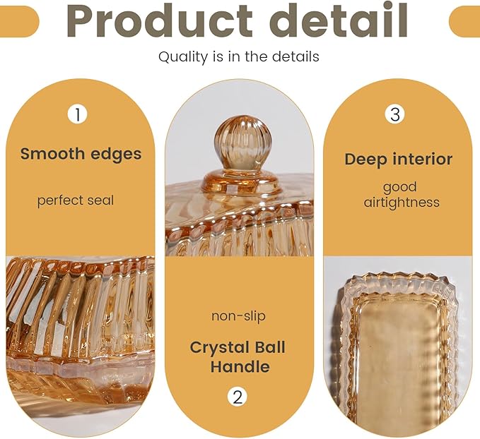 Glass Butter Dish with Cover for Countertop Amber Vintage Crystal Butter Dish with lid for Counter,Covered Glass Butter Holder Keeper Butter Tray for Refrigerator,Butter Container with 4oz Butter