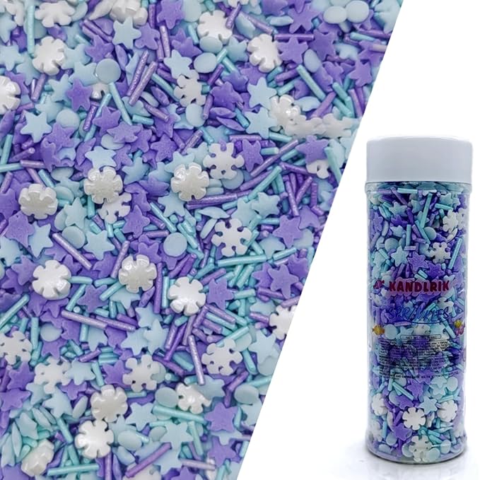Snowflake Sprinkles Blue & White & Purple Christmas Sprinkles Mixed size snowflake Stars Jimmies CakeCookie Decorating Perfect for Wedding Party Valentine Halloween Christmas Supplies 4.58OZ