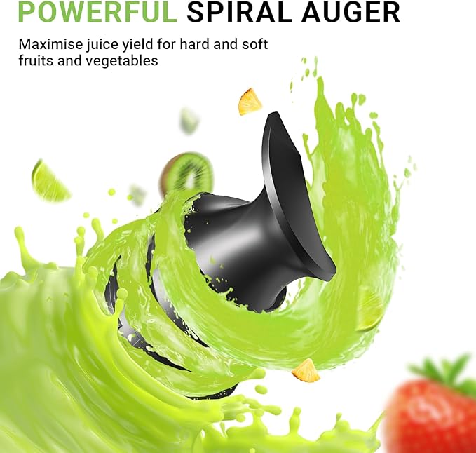 AMZCHEF Cold Press Juicer, 3.1" Juicer Machines with Large Feed Chute for Whole Fruits & Vegetables, Stainless Steel Juice Extractor with Large Auger, Dual Strainers, Easy Cleanup & Assembly