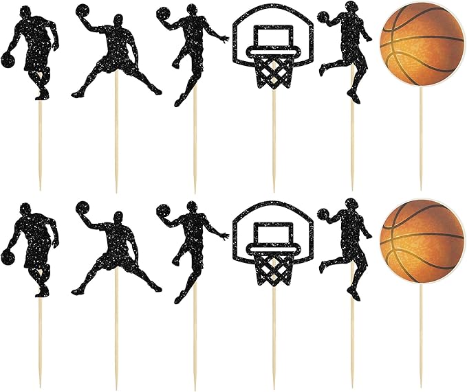 24Pcs Basketball Cupcake Toppers Star Sports Fan Basketball Backboard Cupcake Picks Baby Shower Players Sports Theme Birthday Party Cake Decorations Supplies