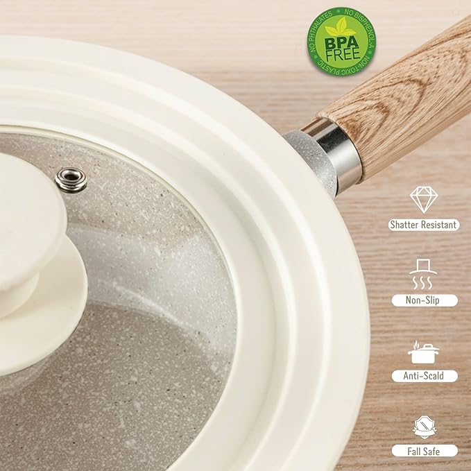 J&C LIFE Universal Lids for Pots, Pans & Skillets (Set of 2) – Fits 7, 8, 9, 10, 11, 12 Inch Pots and Pans, Tempered Glass Silicone Frying Pan Lid, Dishwasher Safe, White Replacement Lid