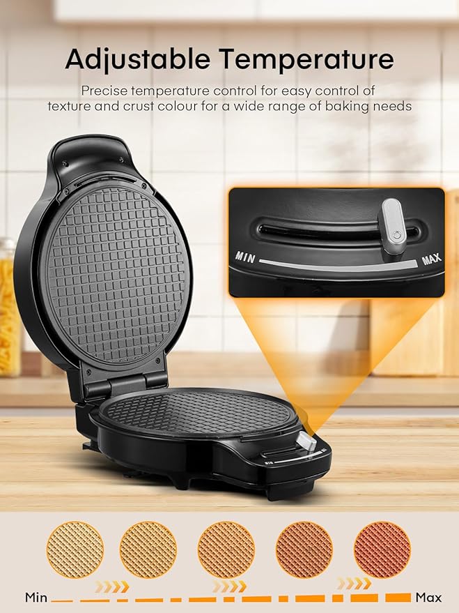FOHERE Waffle Cone Maker Machine and Ice Cream Bowl Maker with Browning Control, Double Side Nonstick Waffle Bowl Maker with Cone Roller, 7.5” Thin Waffle Maker for Home Kitchen